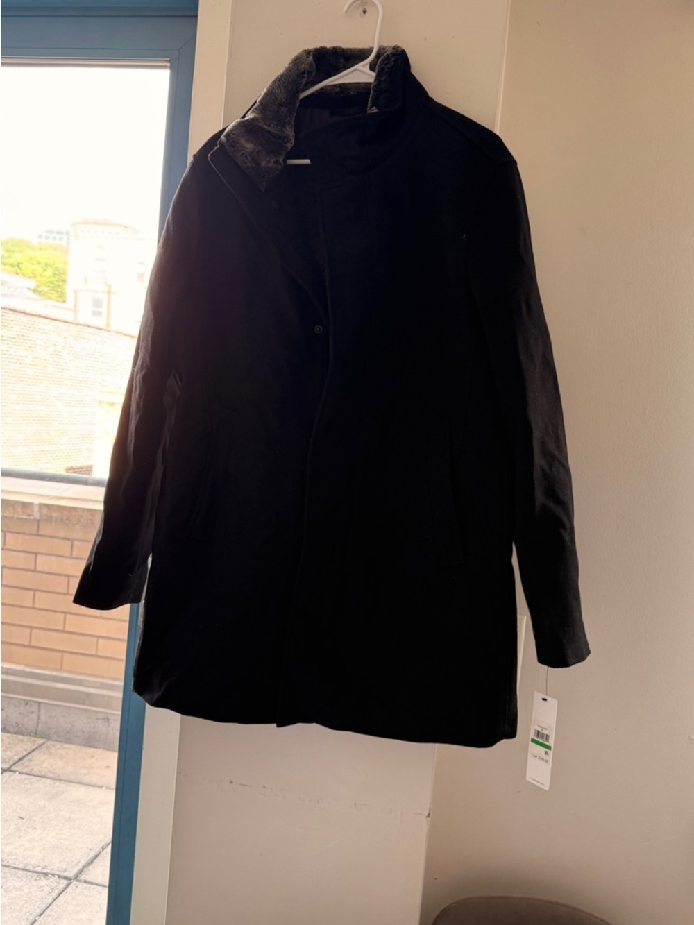 Calvin Klein Black Pea Coat with Faux Fur Collar